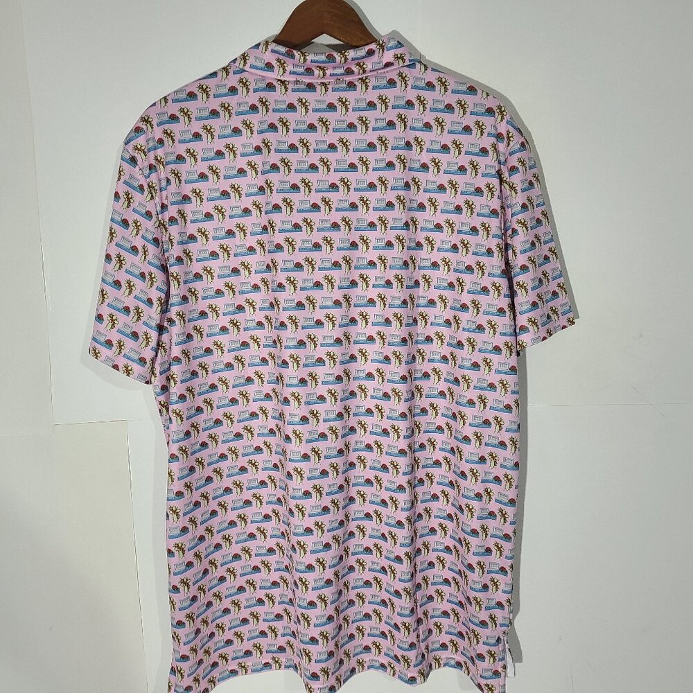 Drop Dead Threads Men's Pink Coffin/Flowers AOP 2XL Golf Polo VGUC - Picture 3 of 3
